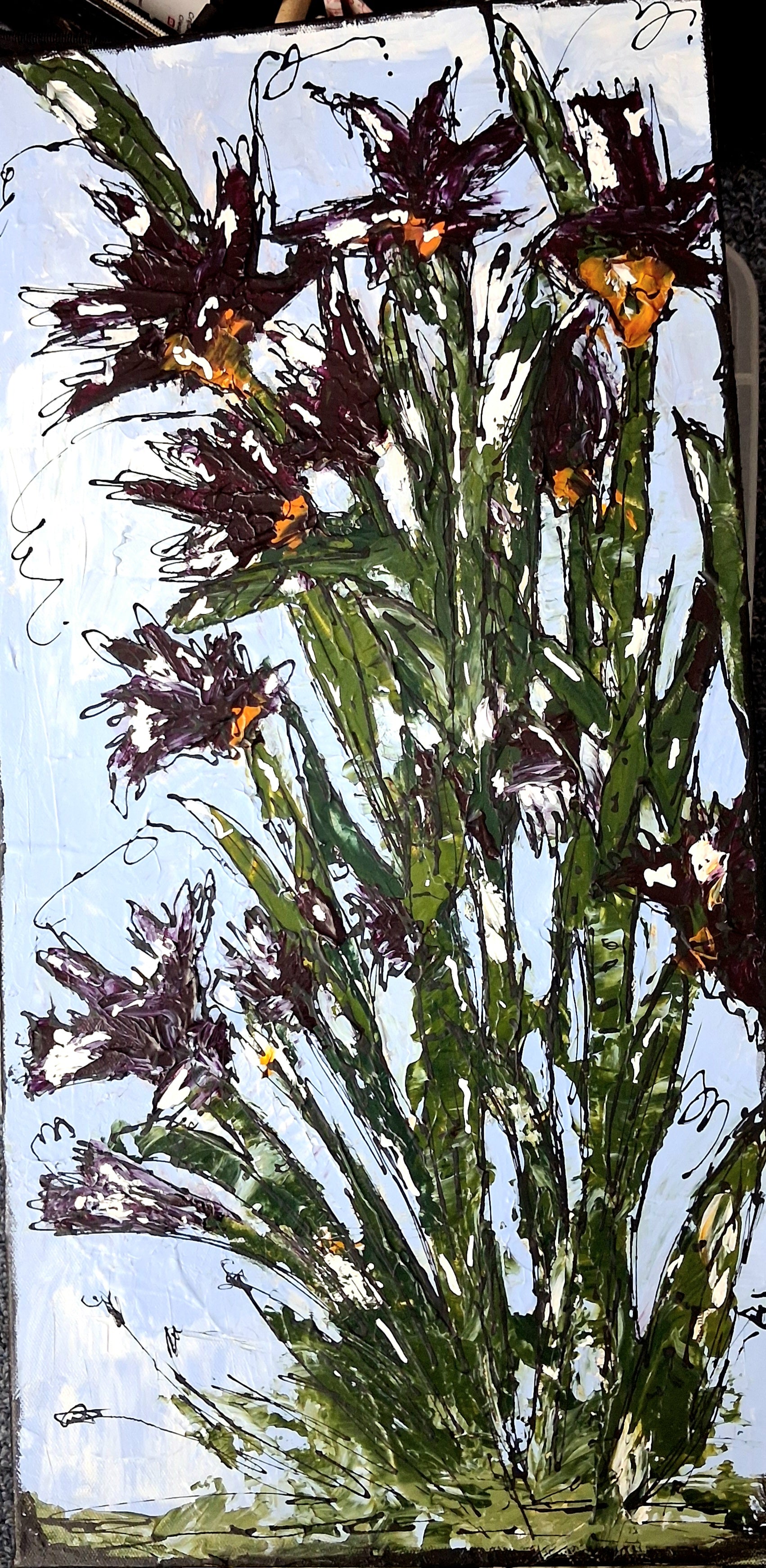 Among The Irises Mixed Media /Acrylic Original (20x10x2)