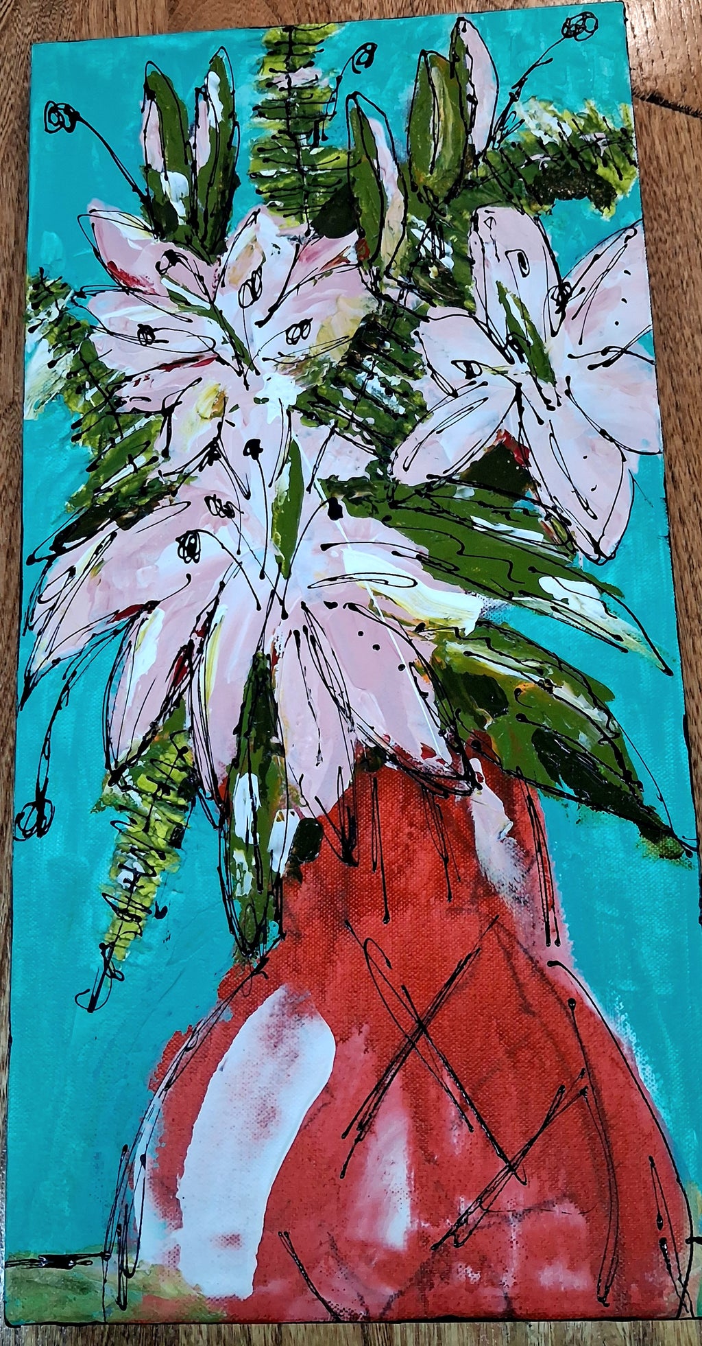 Grandma's Lilys  Mixed Media Original ( 20x10x1 )