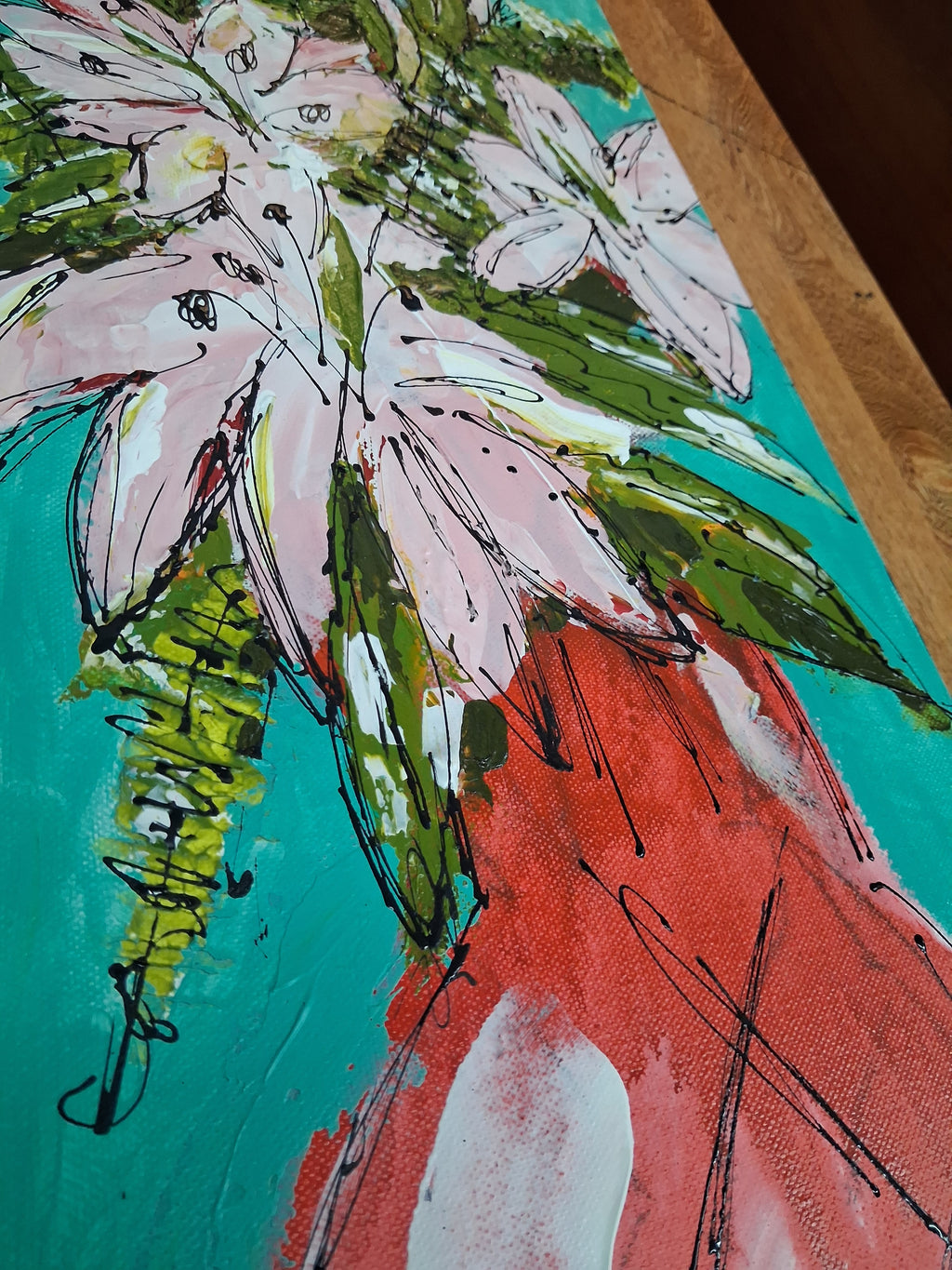 Grandma's Lilys  Mixed Media Original ( 20x10x1 )