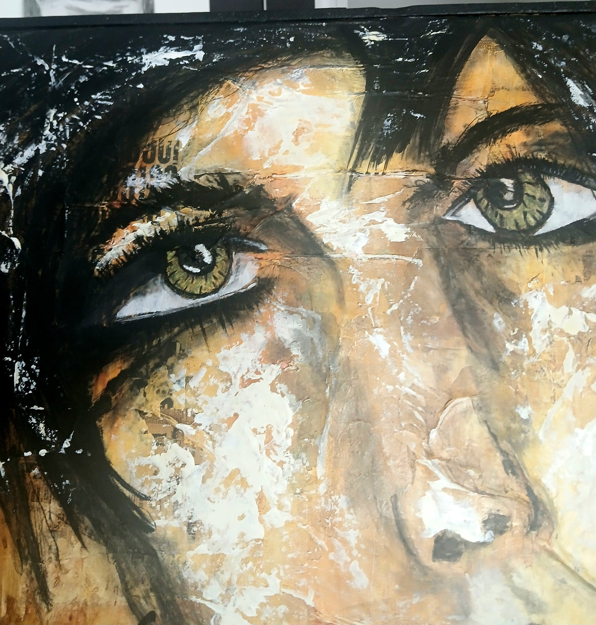 Kat-  Original Mixed-Media Portrait, 39 × 29 inches