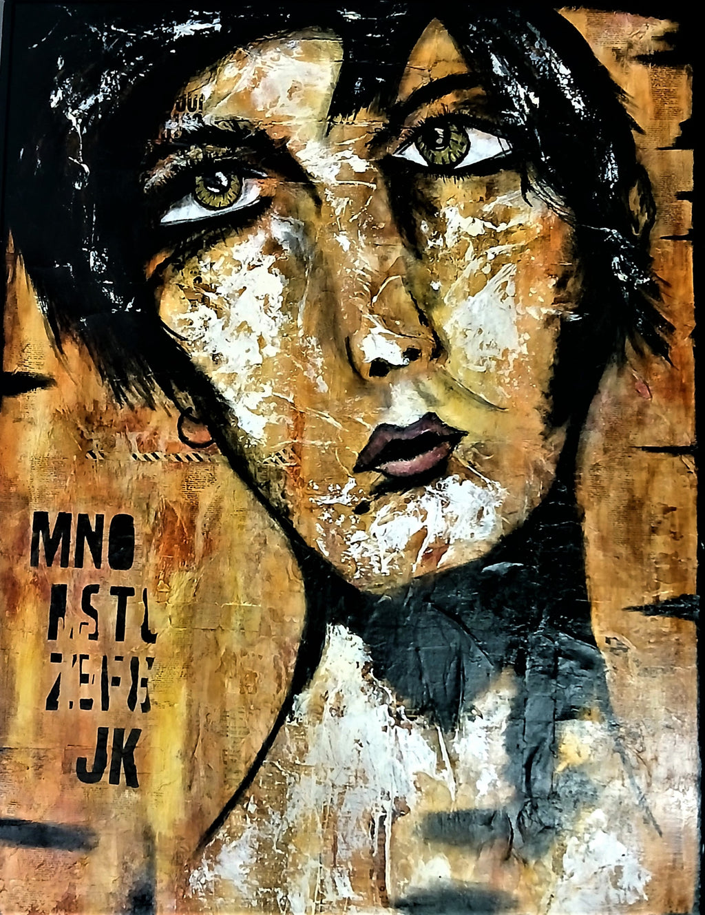 Kat-  Original Mixed-Media Portrait, 39 × 29 inches